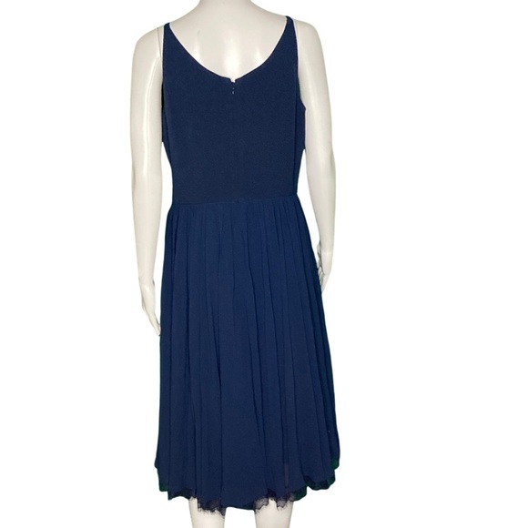 NWT Dress the Population Alicia Mixed Media Midnight Blue Midi Dress - Sz L - Picture 5 of 9